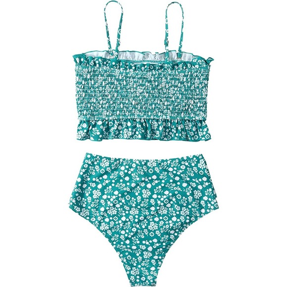 NWOT Mooslover Teal High Waisted Bandeau Bikini Two Piece Swimsuit, Women's M - Picture 3 of 10